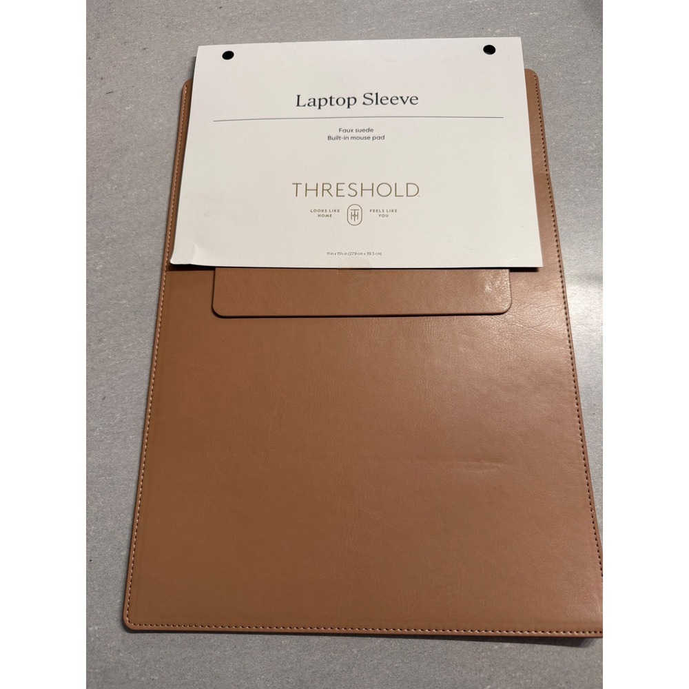 Threshold Laptop Sleeve 11×15.5 Cognac Brown Faux Suede Built-in Mouse Pad NWOT